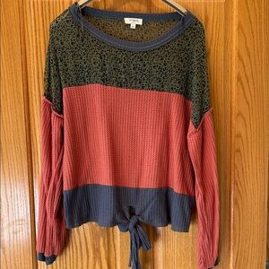 Umgee Olive and Rust Colorblock Long Sleeve Top